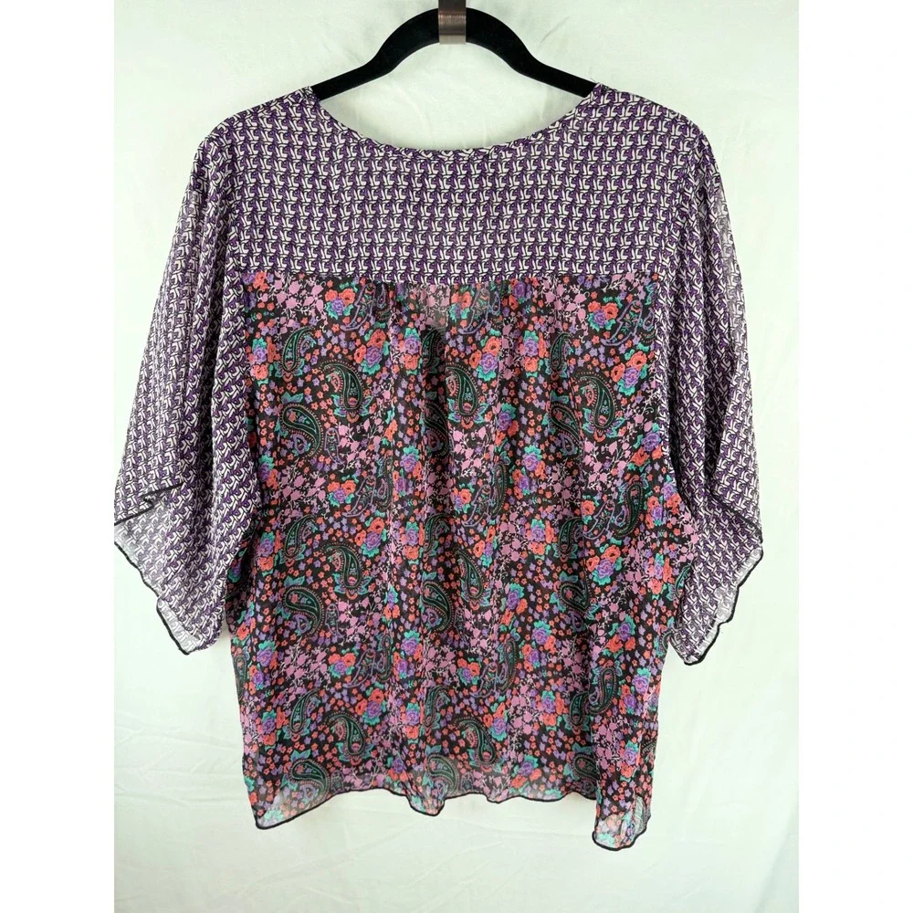 Mason &‎ Mackenzie Womens XL Mixed Print Paisley Floral Blouse Purple V-Neck Top